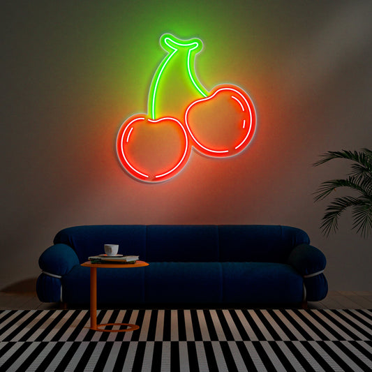 Cherry Neon Sign for Dessert Shop Kitchen Kids Room Decor