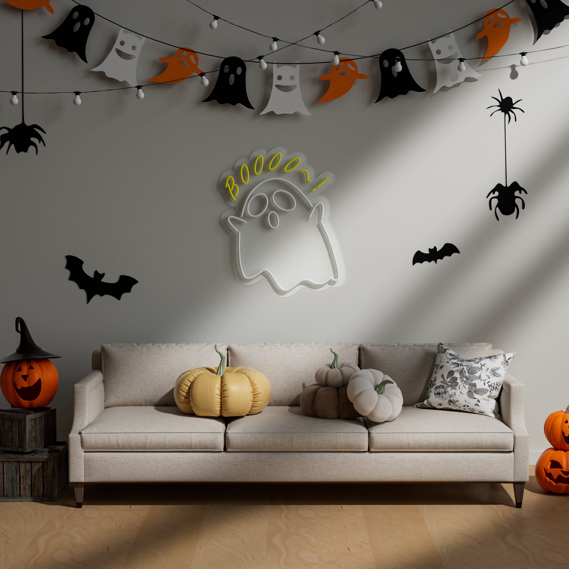 Halloween Cute Boooo Neon Sign for Kids Room Family-Friendly Spooky Decor