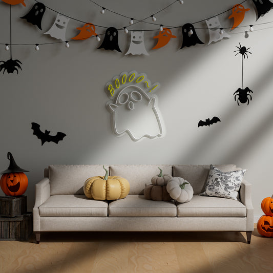 Halloween Cute Boooo Neon Sign for Kids Room Family-Friendly Spooky Decor