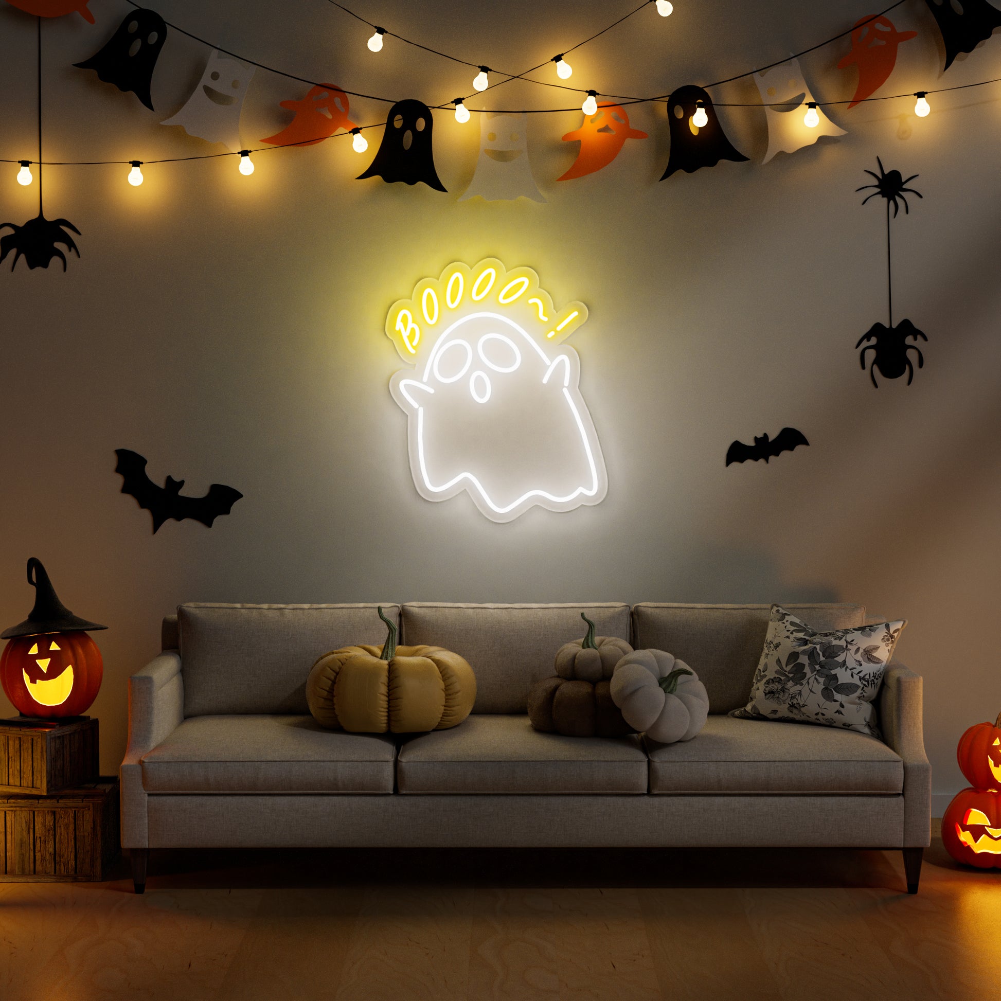 Halloween Cute Boooo Neon Sign for Kids Room Family-Friendly Spooky Decor