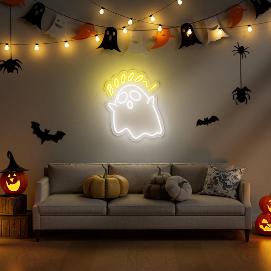 Halloween Cute Boooo Neon Sign for Kids Room Family-Friendly Spooky Decor