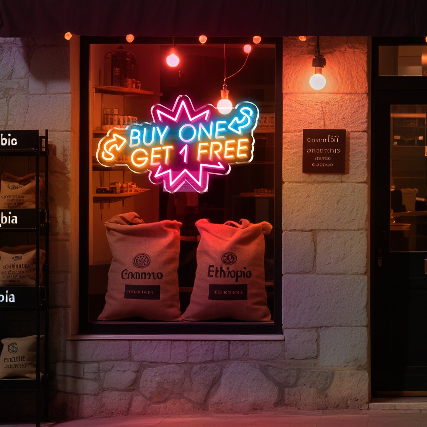Buy One Get 1 Free Neon Sign for Retail Store Shop Window Promotion