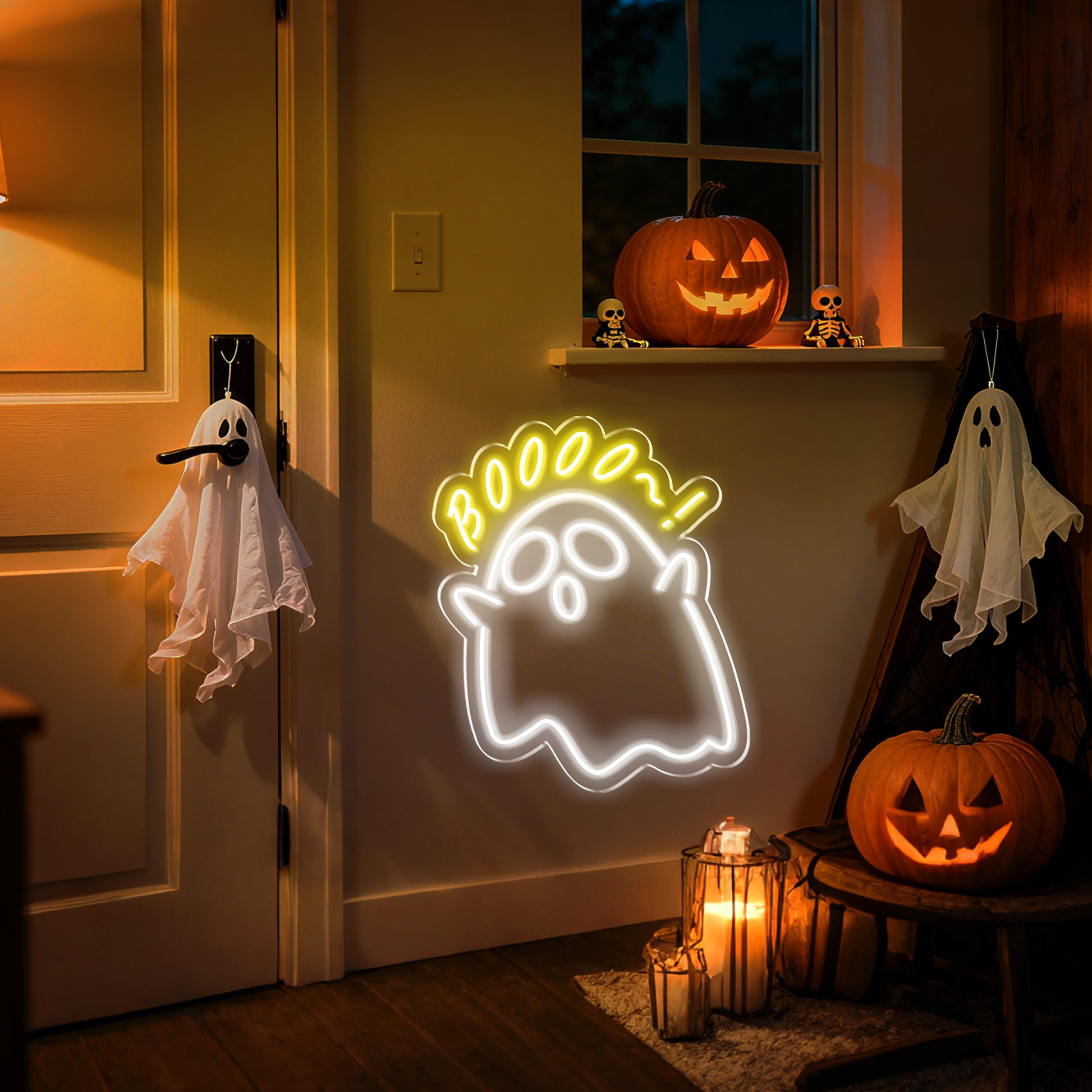 Halloween Cute Boooo Neon Sign for Kids Room Family-Friendly Spooky Decor