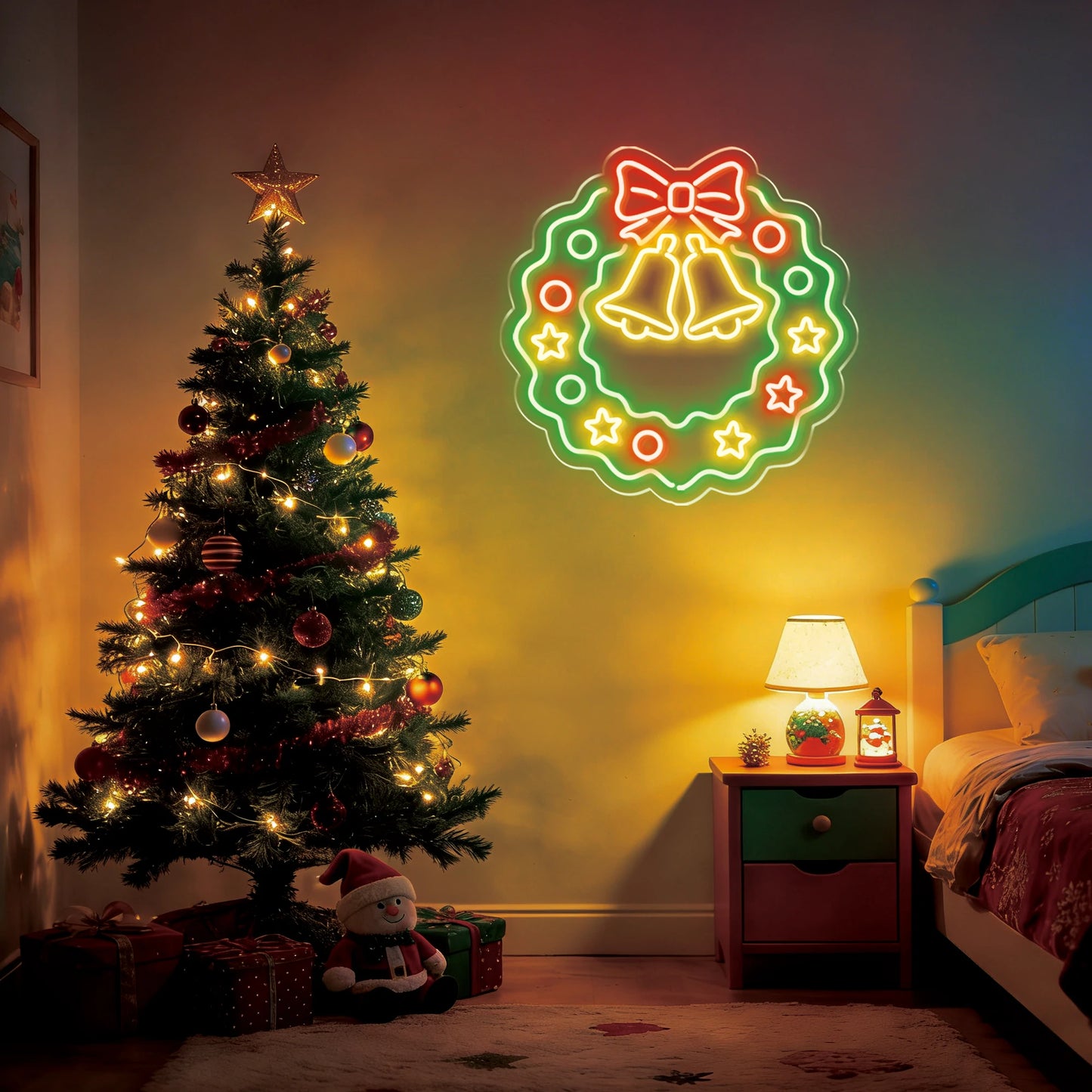 Christmas Wreath Neon Sign for Modern Door & Wall Hanging Decor