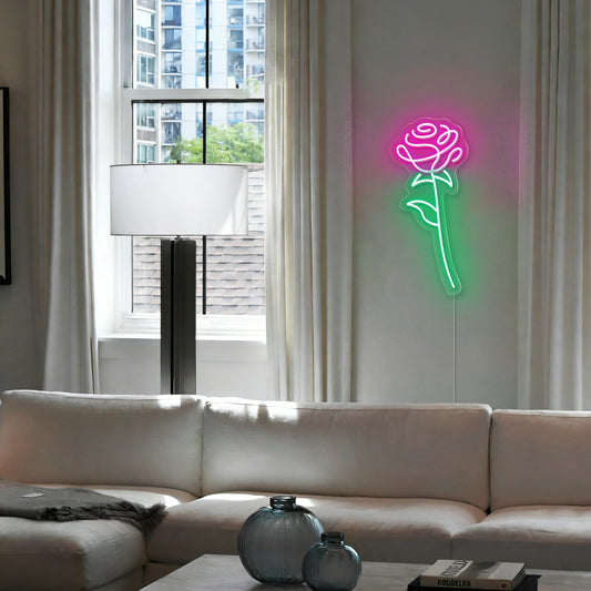 Pink Rose Neon Sign Romantic Flower LED Light for Wall