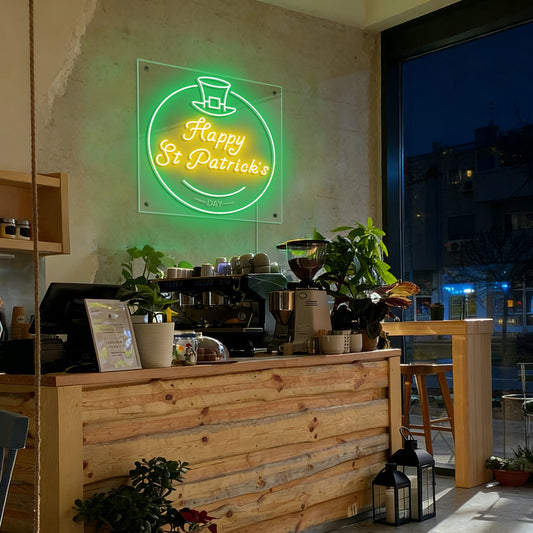 Happy St Patrick’s Day Neon Sign Lucky Clover LED Decor