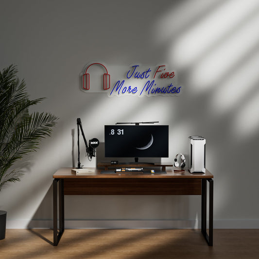 Just Five More Minutes Neon Sign for Gaming Room Bedroom Humorous Decor