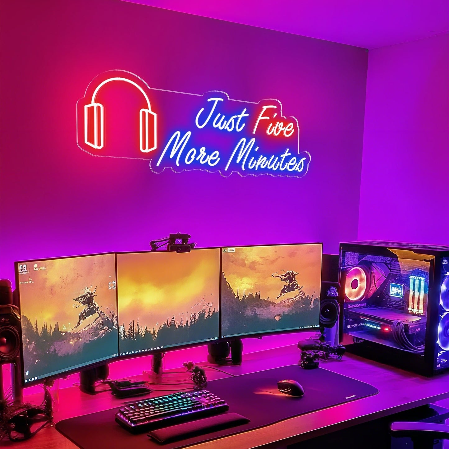 Just Five More Minutes Neon Sign for Gaming Room Bedroom Humorous Decor