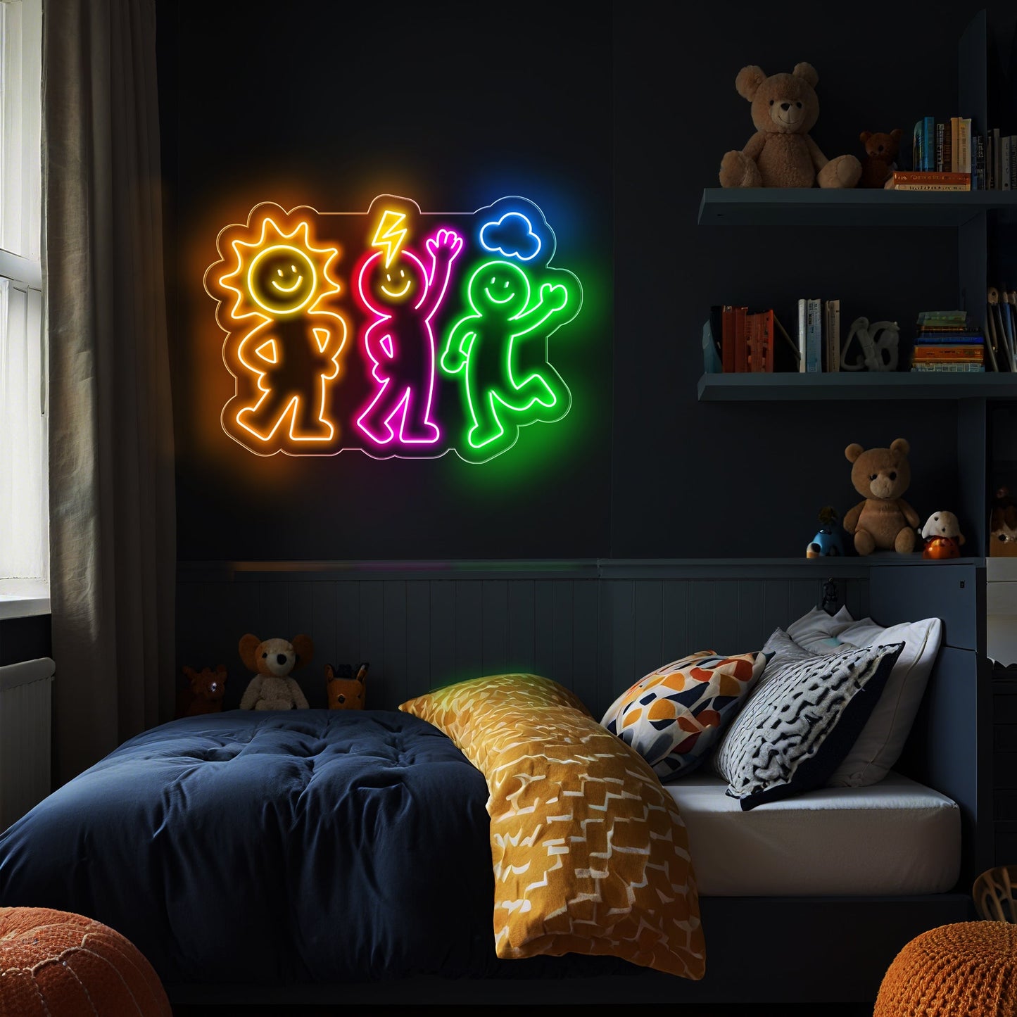 Three Weather Guys Neon Sign for Kids Room Nursery Playroom Whimsical Decor