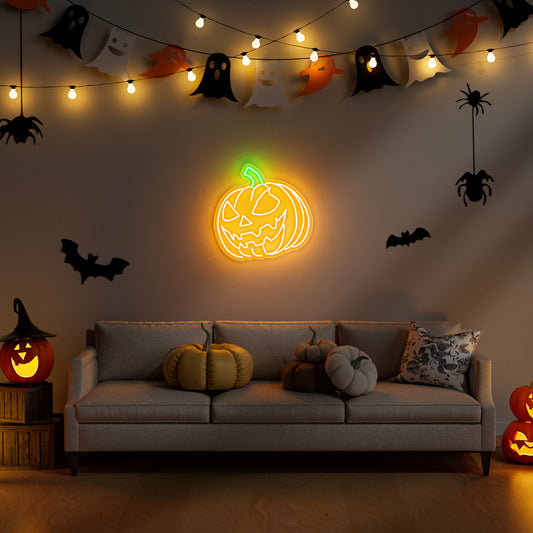 Halloween Pumpkin Neon Sign Jack-o'-Lantern Light for Window Porch Fall Decor