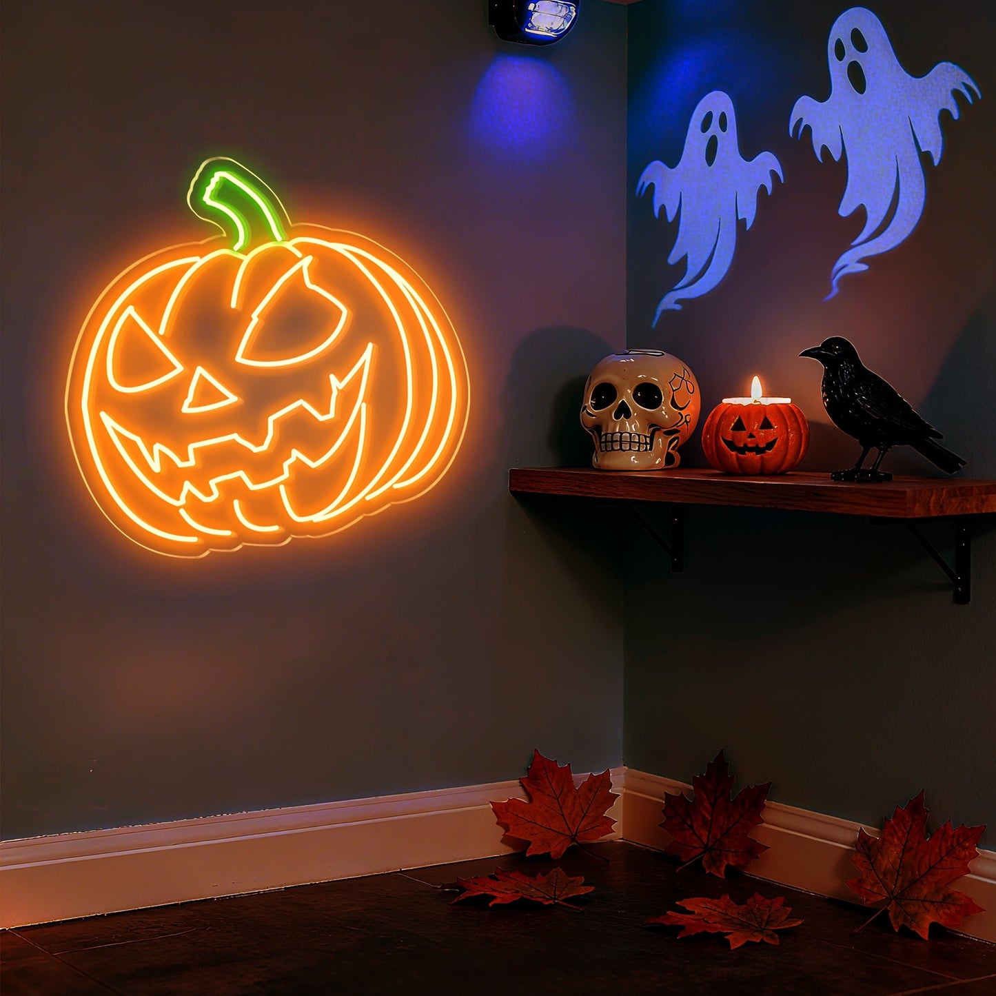 Halloween Pumpkin Neon Sign Jack-o'-Lantern Light for Window Porch Fall Decor