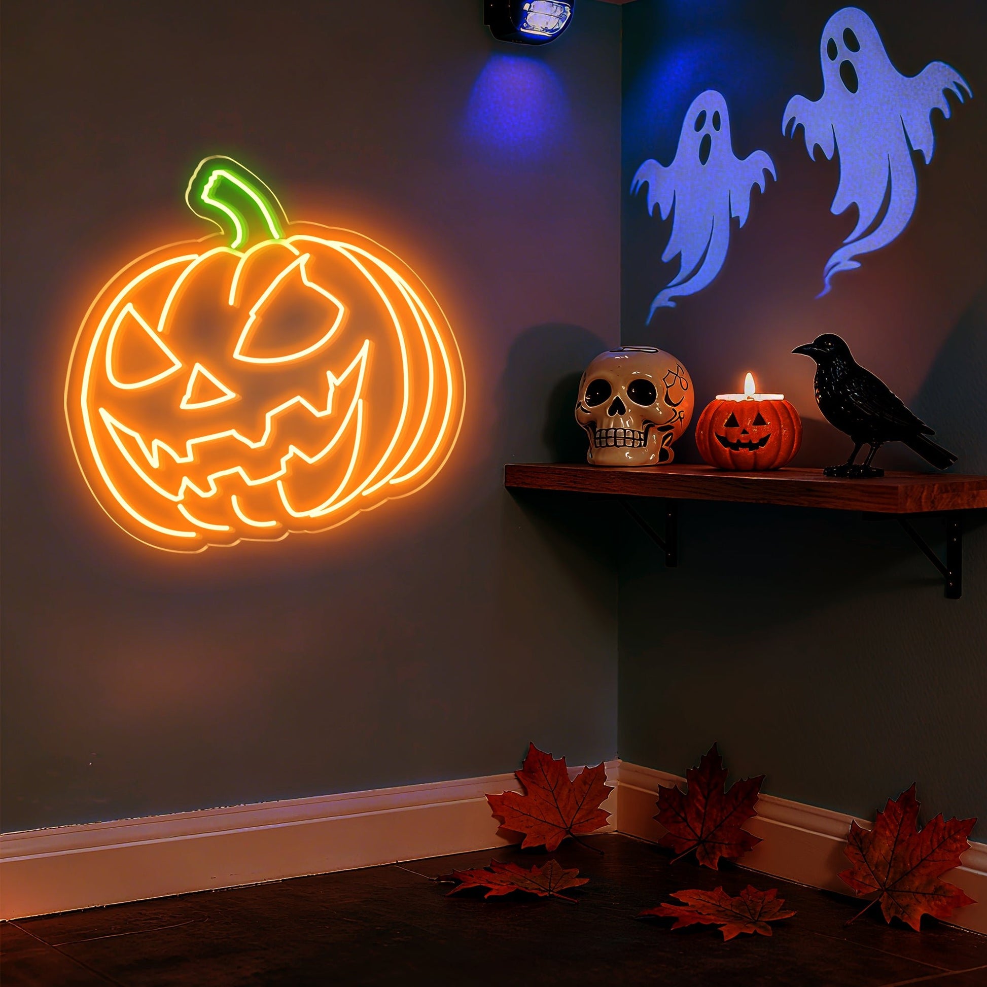 Halloween Pumpkin Neon Sign Jack-o'-Lantern Light for Window Porch Fall Decor