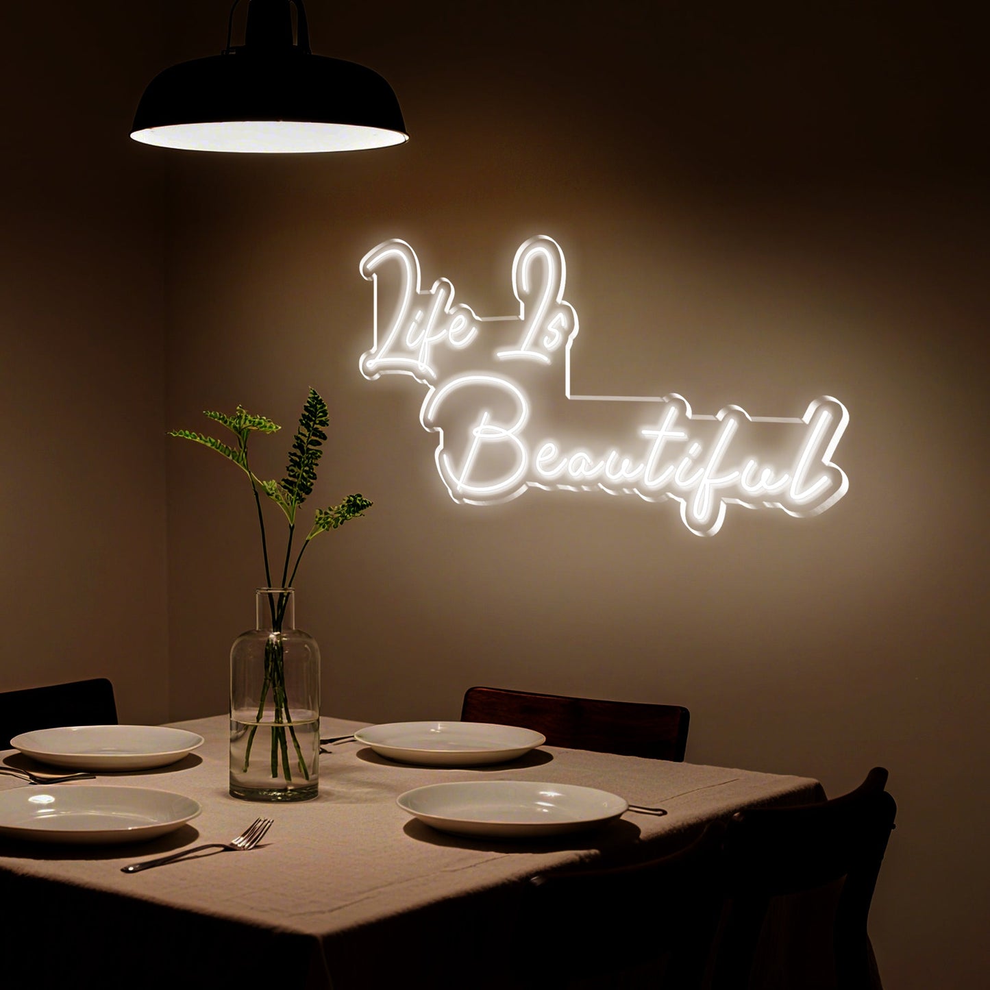 Life Is Beautiful Neon Sign for Living Room Bedroom Positive Home Decor