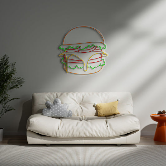 Burger Neon Sign for Kitchen Home Bar Game Room Fast Food Decor