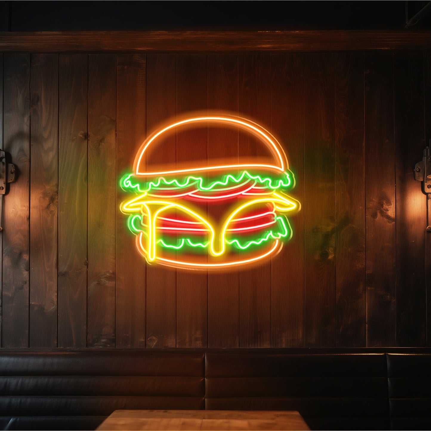 Burger Neon Sign for Kitchen Home Bar Game Room Fast Food Decor
