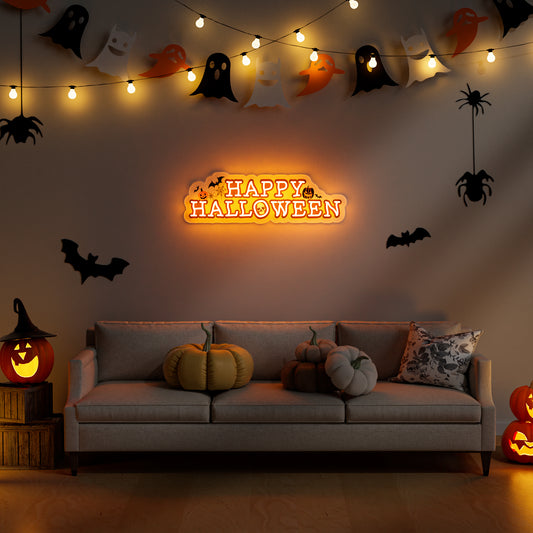 Happy Halloween Neon Sign for Window Home Party Spooky Season Decor
