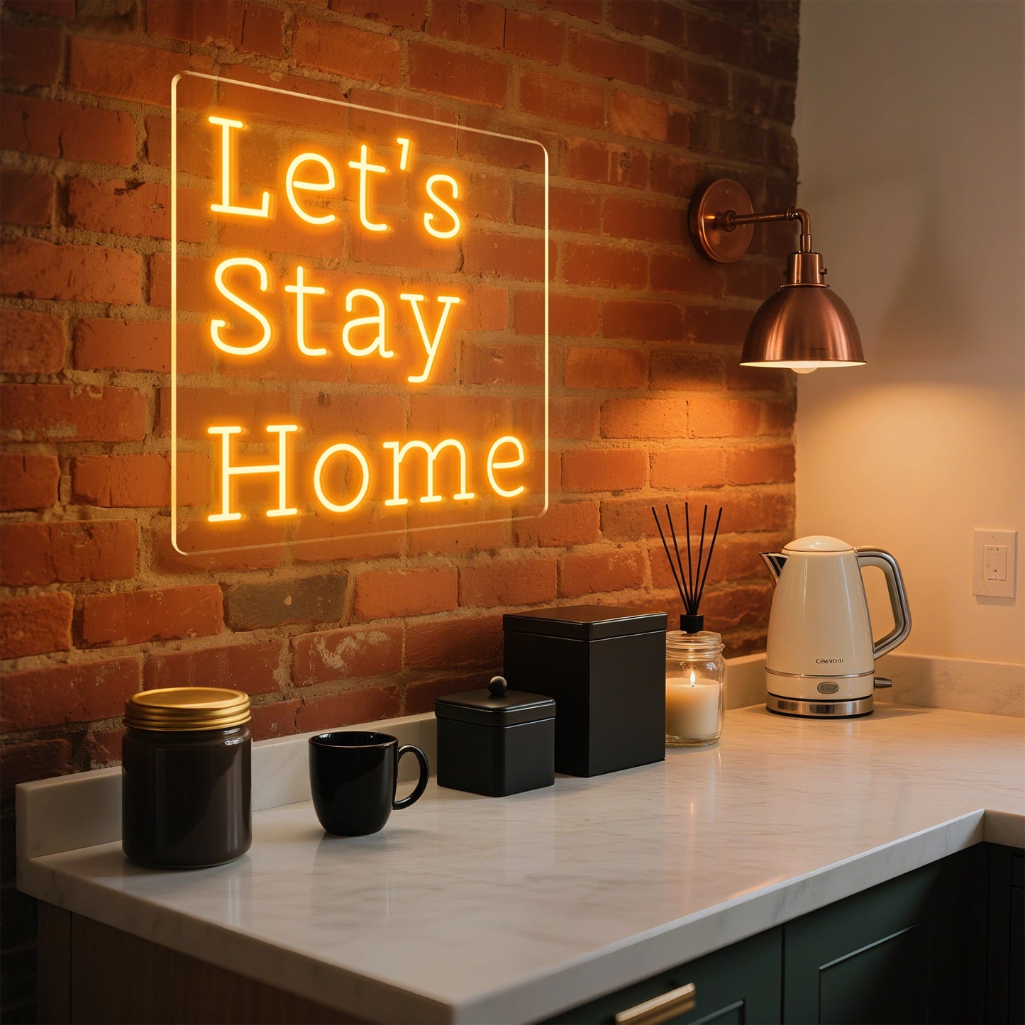 Let's Stay Home Neon Sign for Cozy Living Room Bedroom Homebody Decor