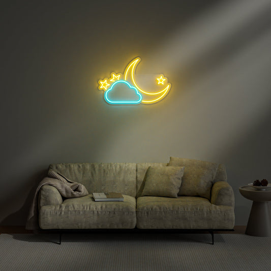 Moon Cloud Star Neon Sign for Nursery Kids Room Magical Sky Decor