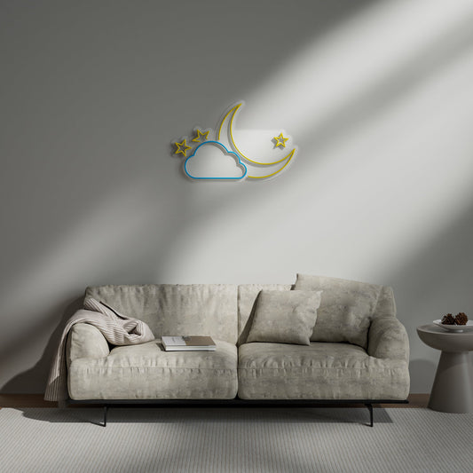 Moon Cloud Star Neon Sign for Nursery Kids Room Magical Sky Decor