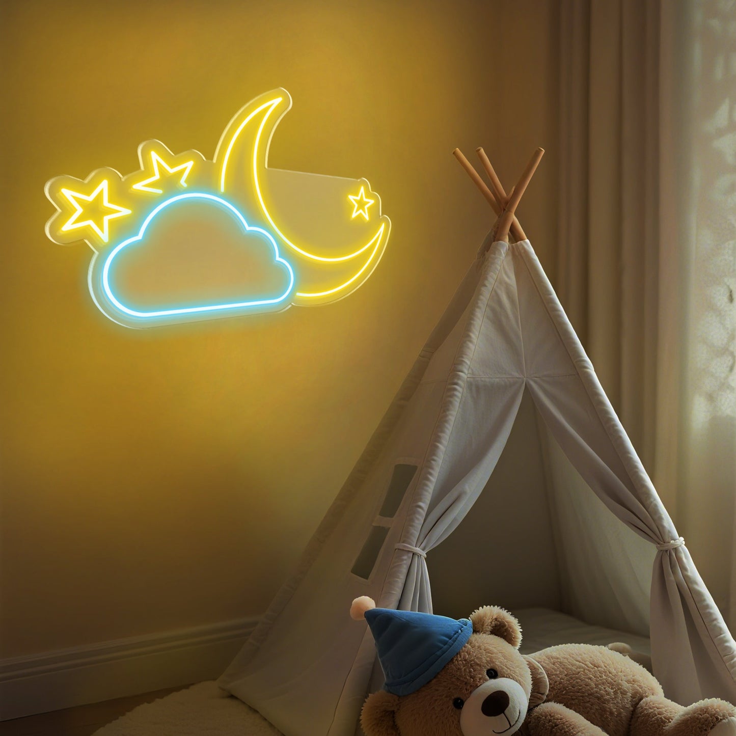 Moon Cloud Star Neon Sign for Nursery Kids Room Magical Sky Decor
