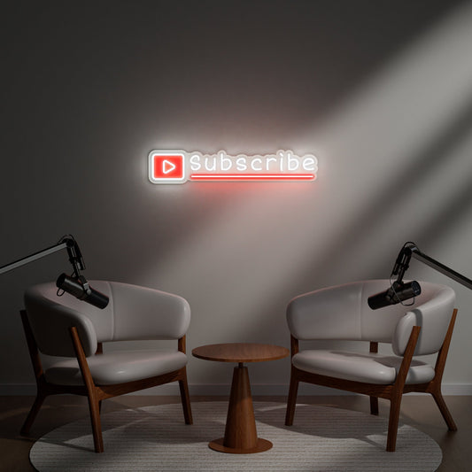 Subscribe Neon Sign for YouTube Twitch Streamer Podcast Content Creator
