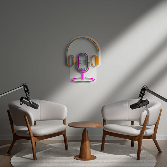 Microphone & Headphones Neon Sign for Music Studio Podcast Room Gamer Setup