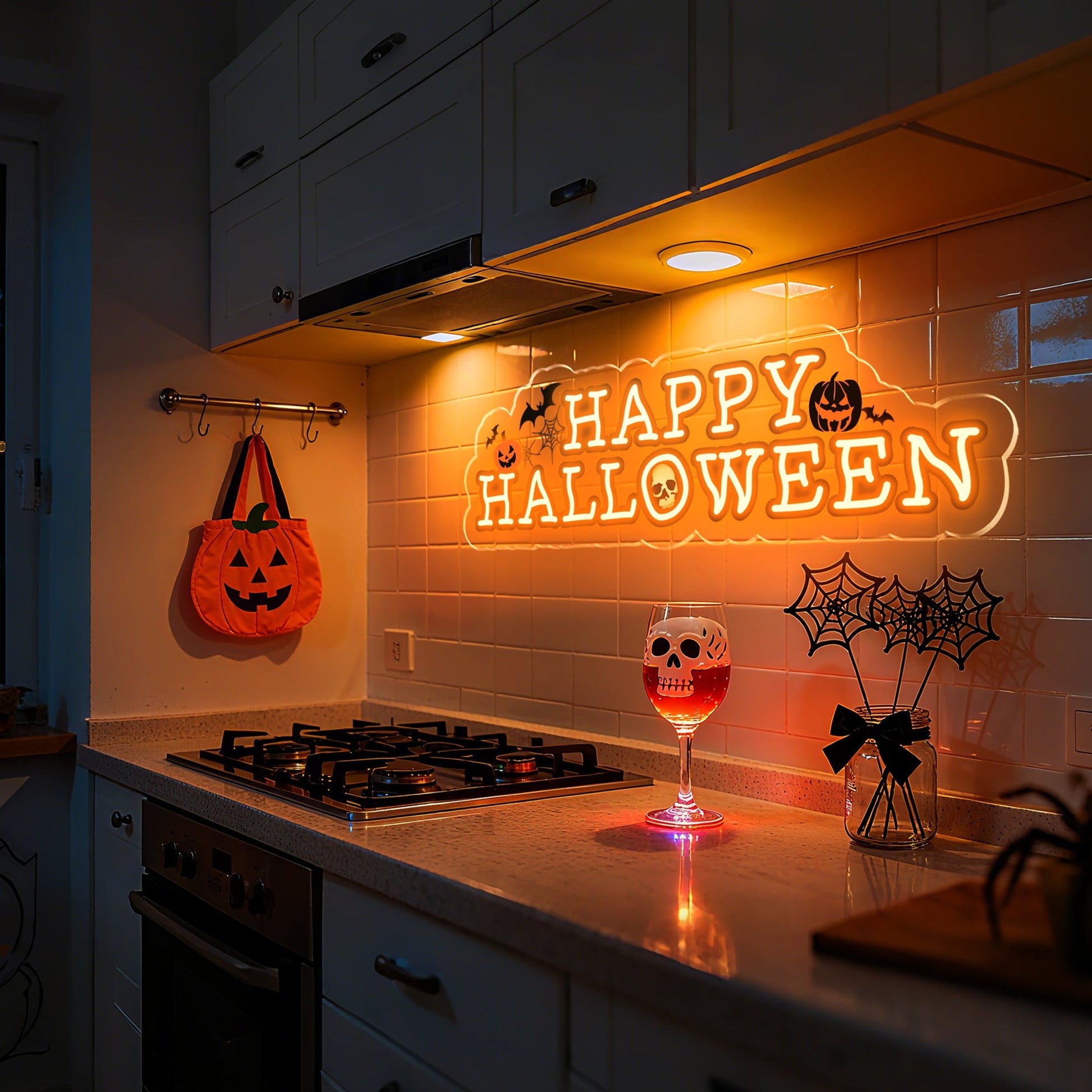 Happy Halloween Neon Sign for Window Home Party Spooky Season Decor