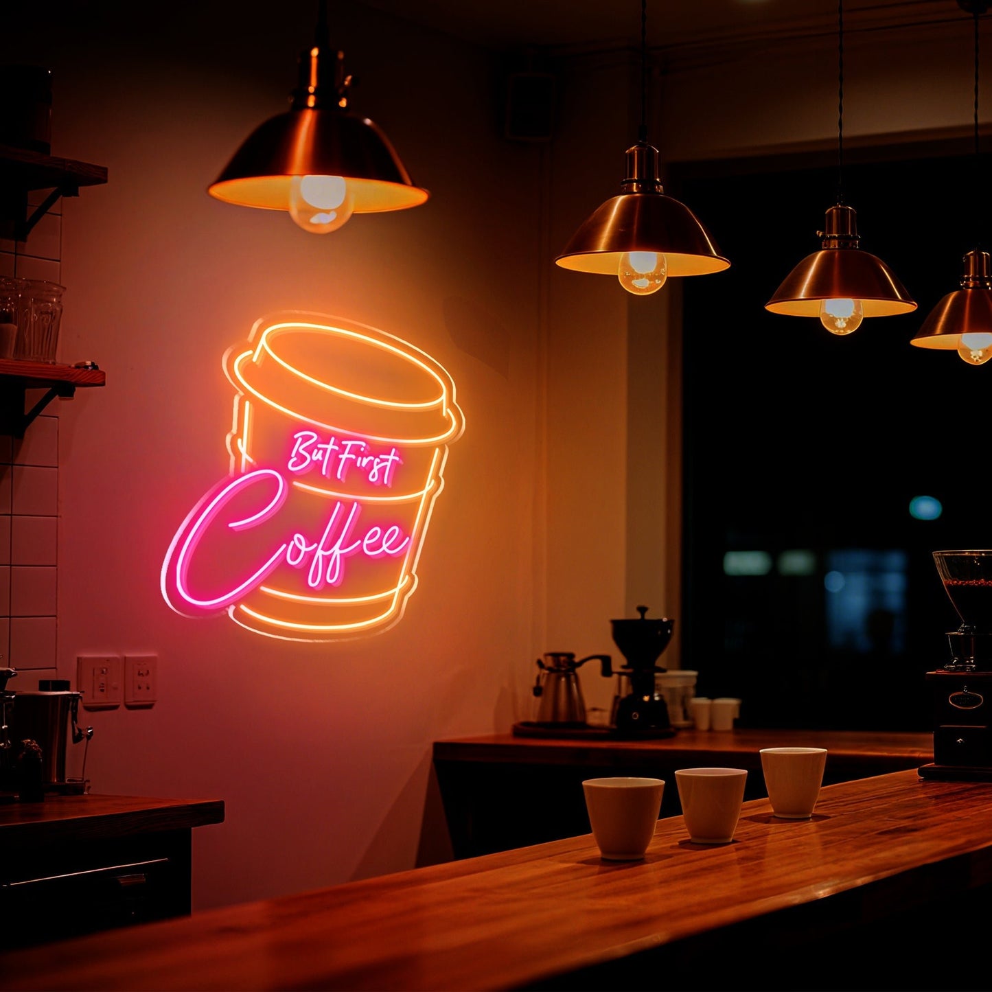 But First, Coffee Neon Sign for Kitchen Coffee Bar Cafe Morning Decor