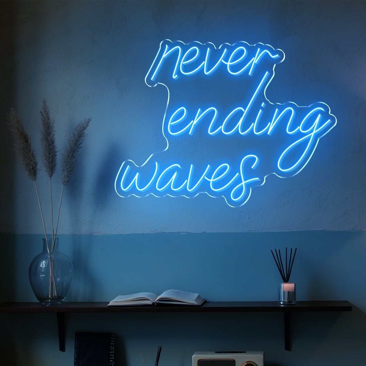Never Ending Waves Neon Sign for Gaming Room Stream Backdrop