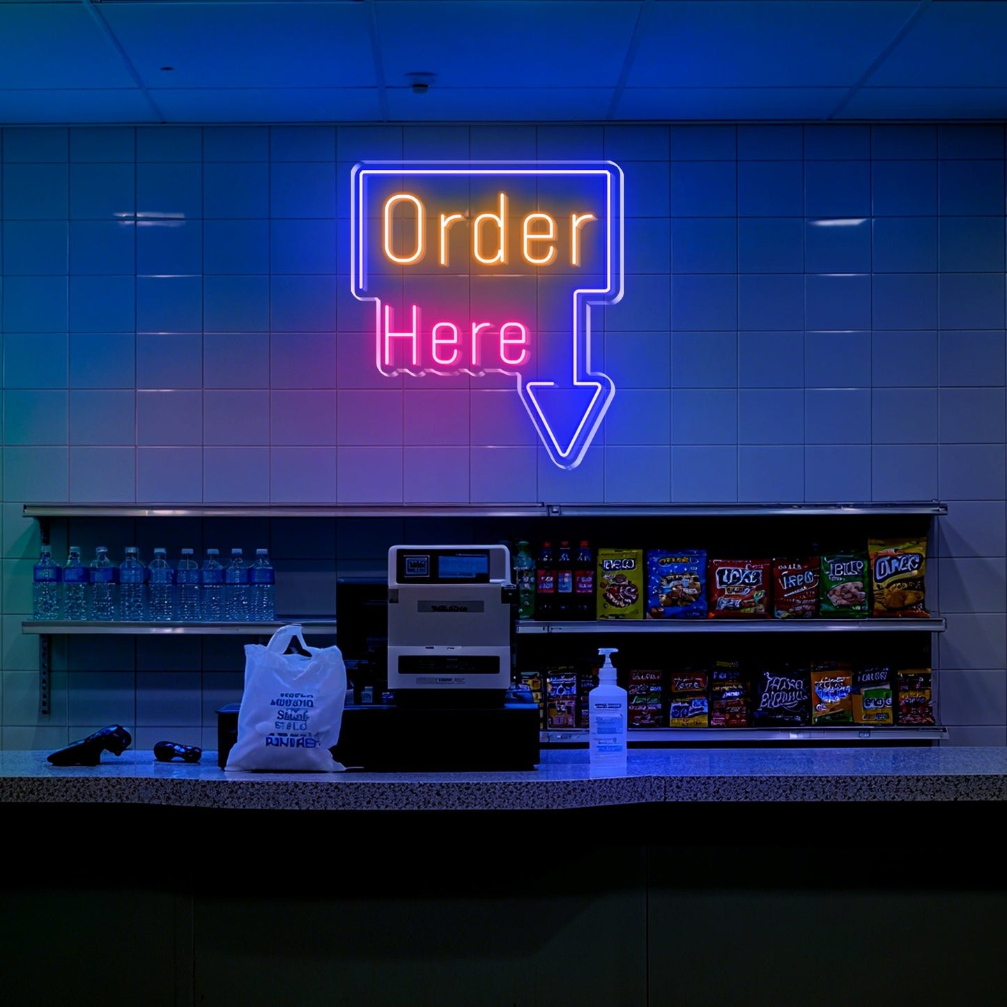 Order Here Neon Sign for Restaurant Cafe Counter Food Service Business