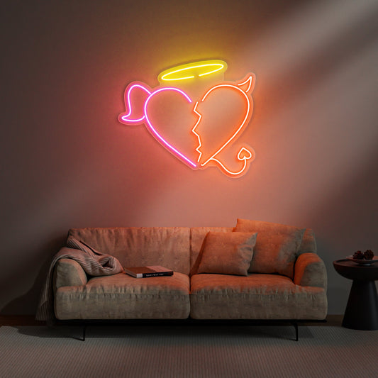 Angle & Devil Heart Neon Sign for Bedroom Game Room Unique Duality Decor