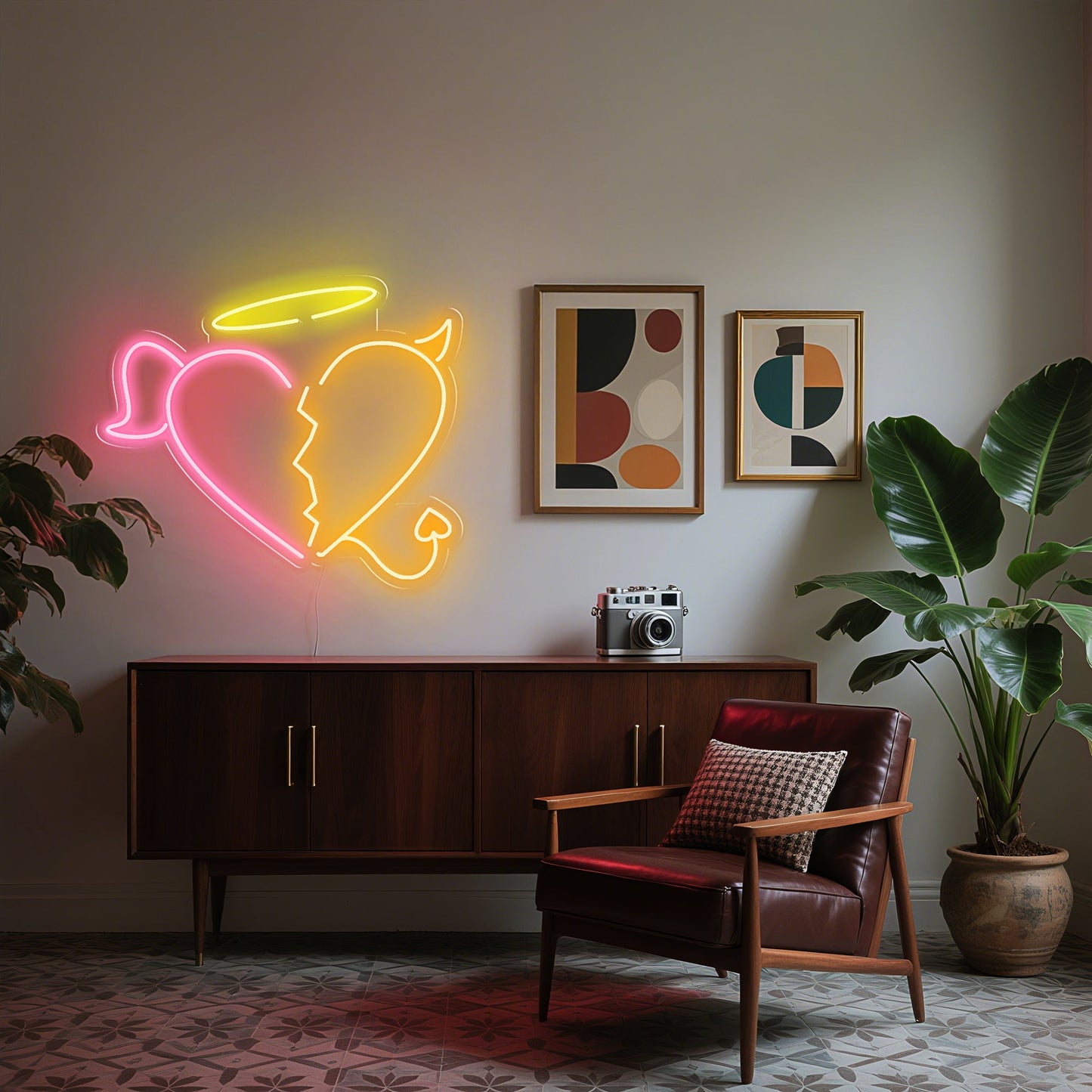 Angle & Devil Heart Neon Sign for Bedroom Game Room Unique Duality Decor