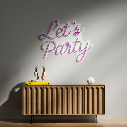 Let's Party Neon Sign for Celebration Birthday Event Decor