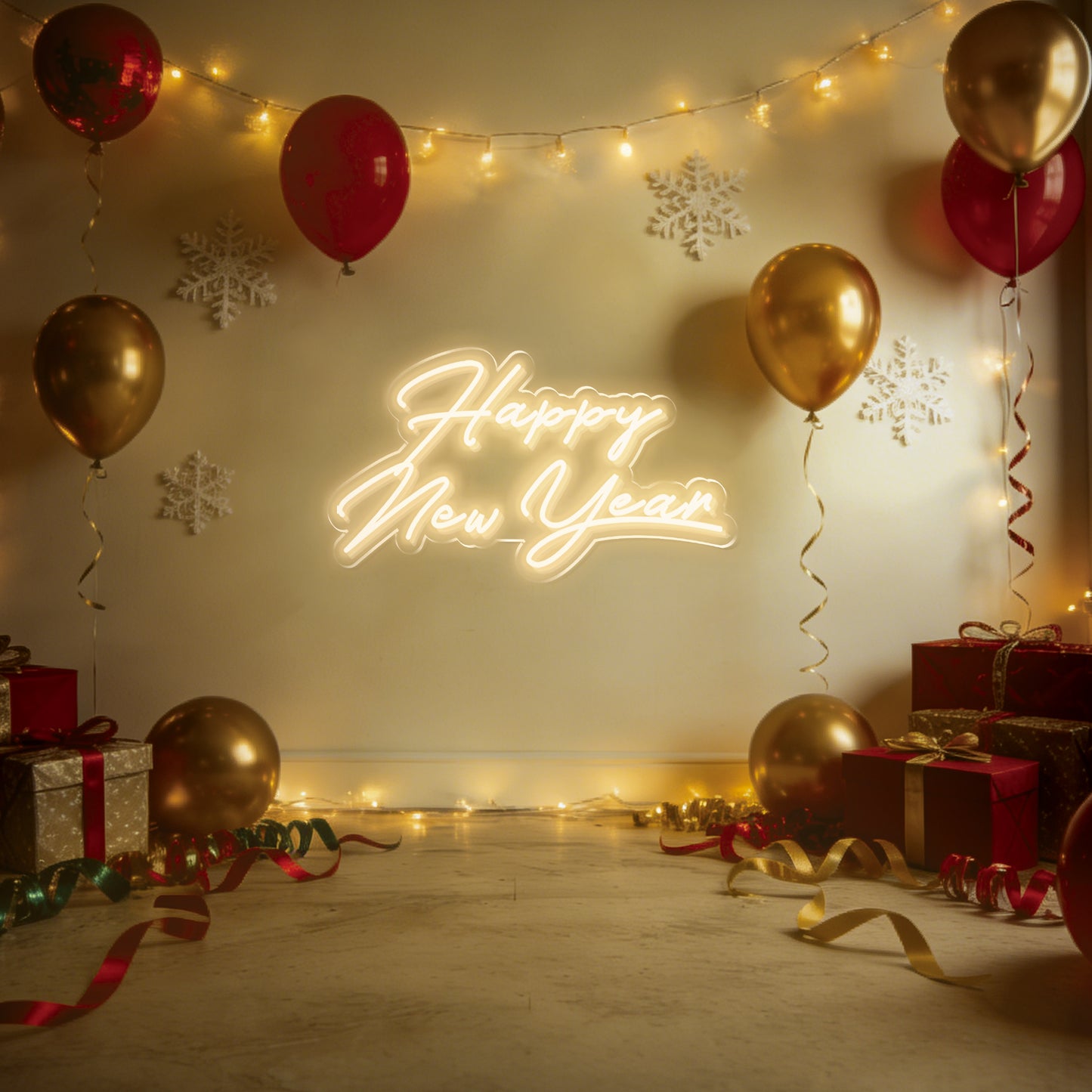 Happy New Year Neon Sign for 2026 NYE Party Backdrop Decor