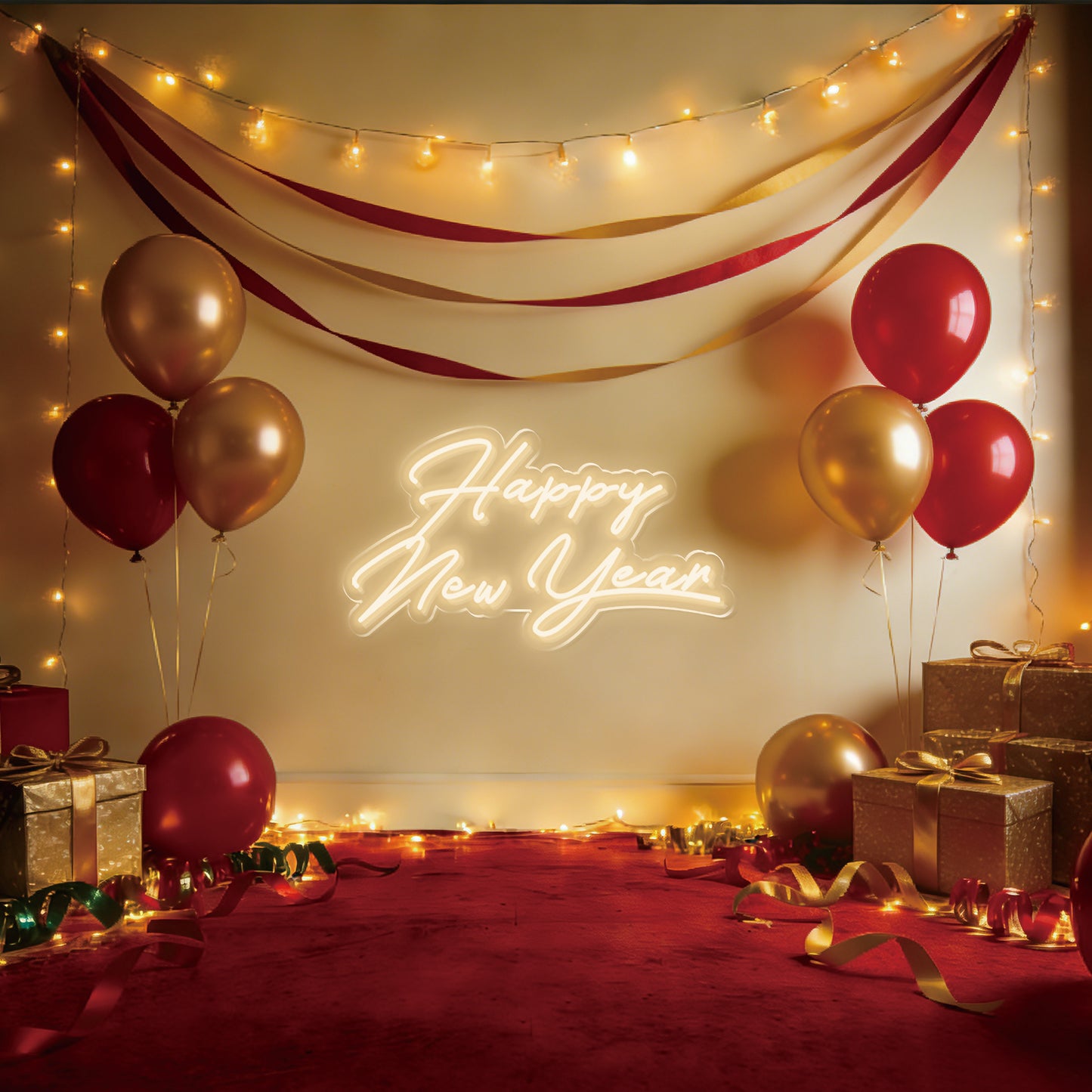 Happy New Year Neon Sign for 2026 NYE Party Backdrop Decor