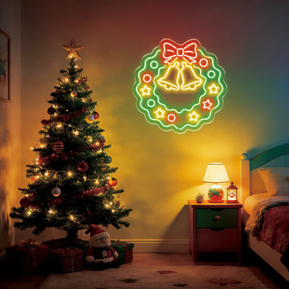 Christmas Wreath Neon Sign for Modern Door & Wall Hanging Decor