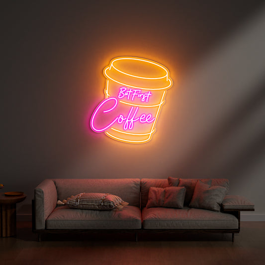 But First, Coffee Neon Sign for Kitchen Coffee Bar Cafe Morning Decor