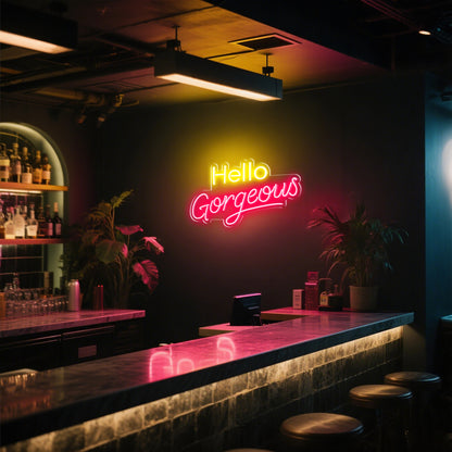 Hello Gorgeous Neon Sign for Beauty Salon Bedroom Vanity