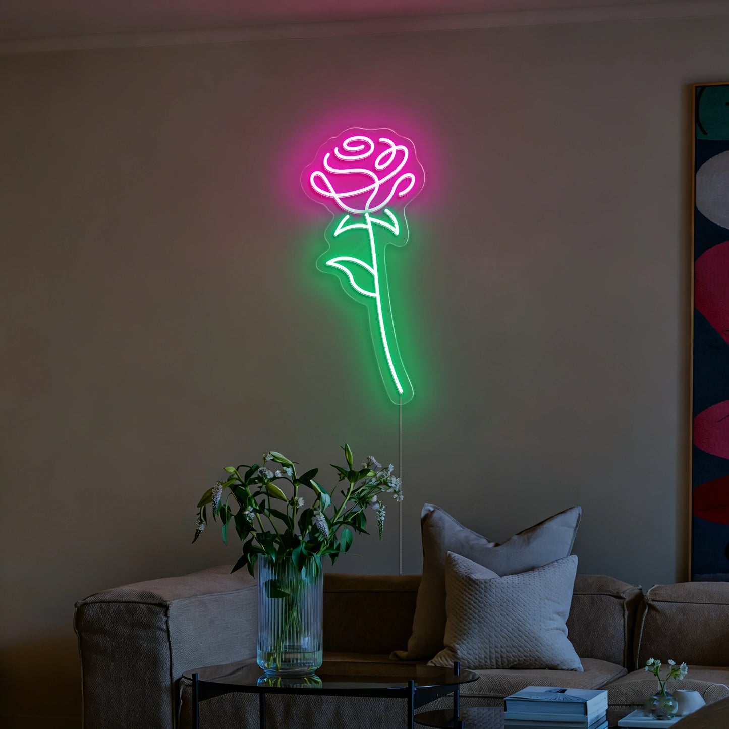Pink Rose Neon Sign Romantic Flower LED Light for Wall