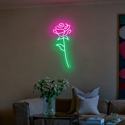 Pink Rose Neon Sign Romantic Flower LED Light for Wall