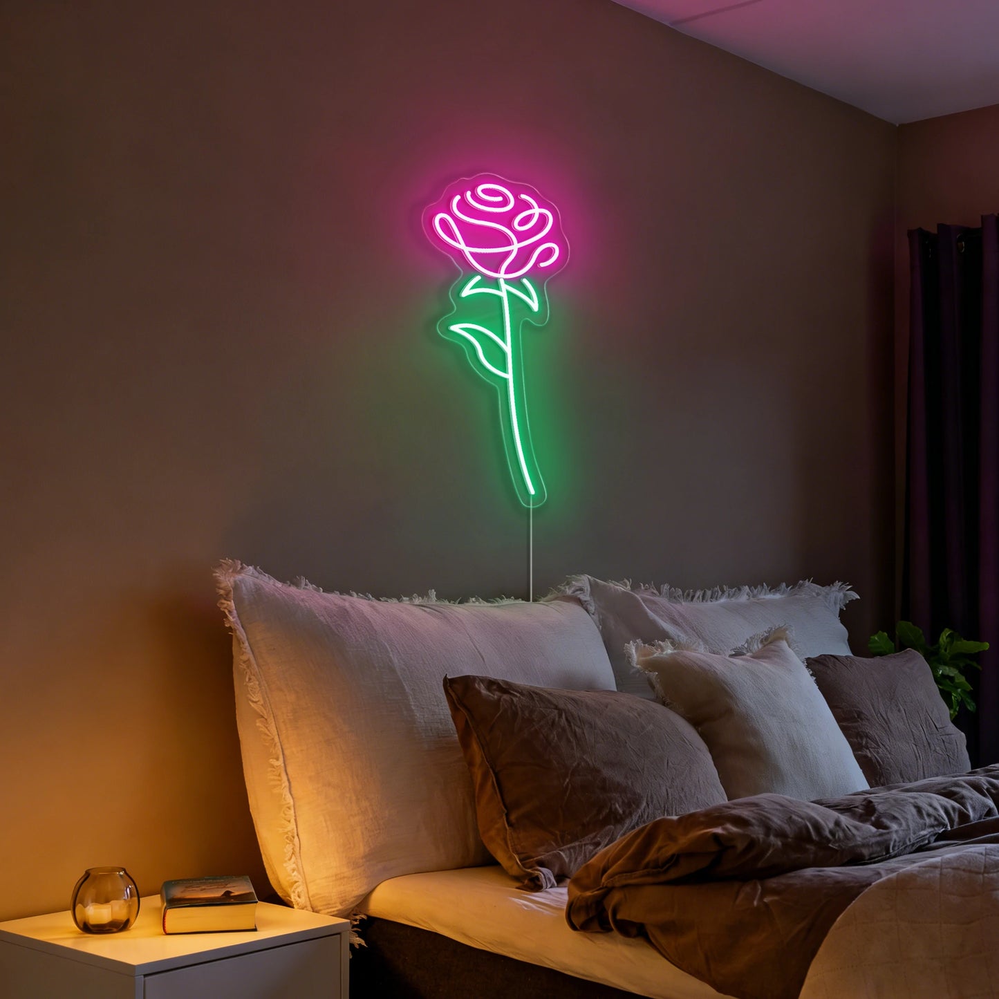 Pink Rose Neon Sign Romantic Flower LED Light for Wall