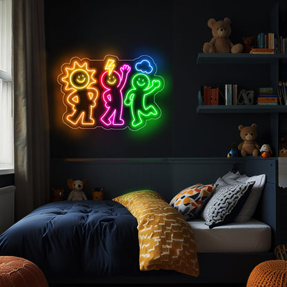 Three Weather Guys Neon Sign for Kids Room Nursery Playroom Whimsical Decor