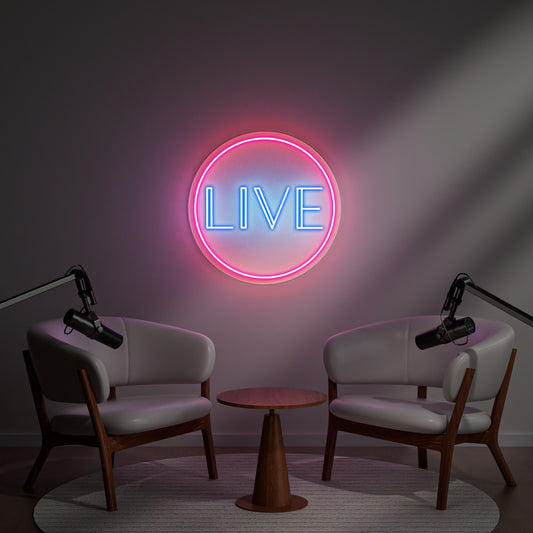 Live Neon Sign for Streaming Studio Gaming Room Music Performance Stage