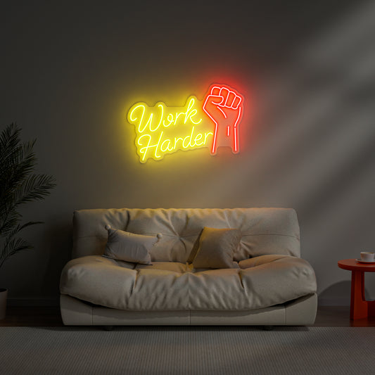 Work Harder Neon Sign for Office Study Gym Motivation Decor