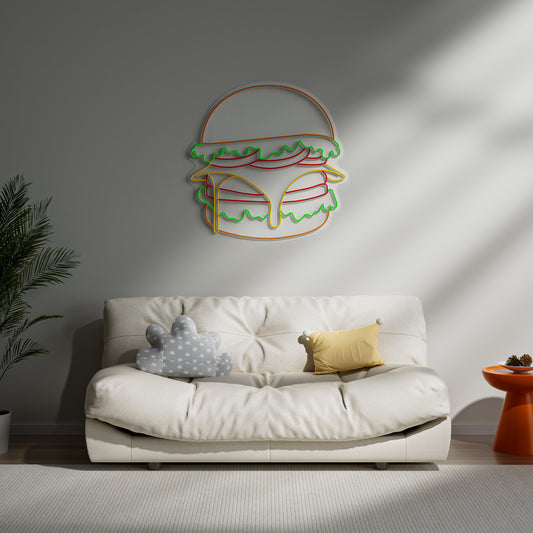 Burger Neon Sign for Kitchen Home Bar Game Room Fast Food Decor
