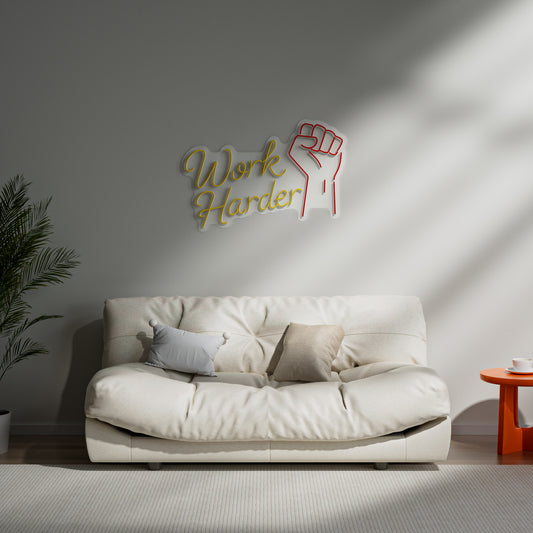 Work Harder Neon Sign for Office Study Gym Motivation Decor