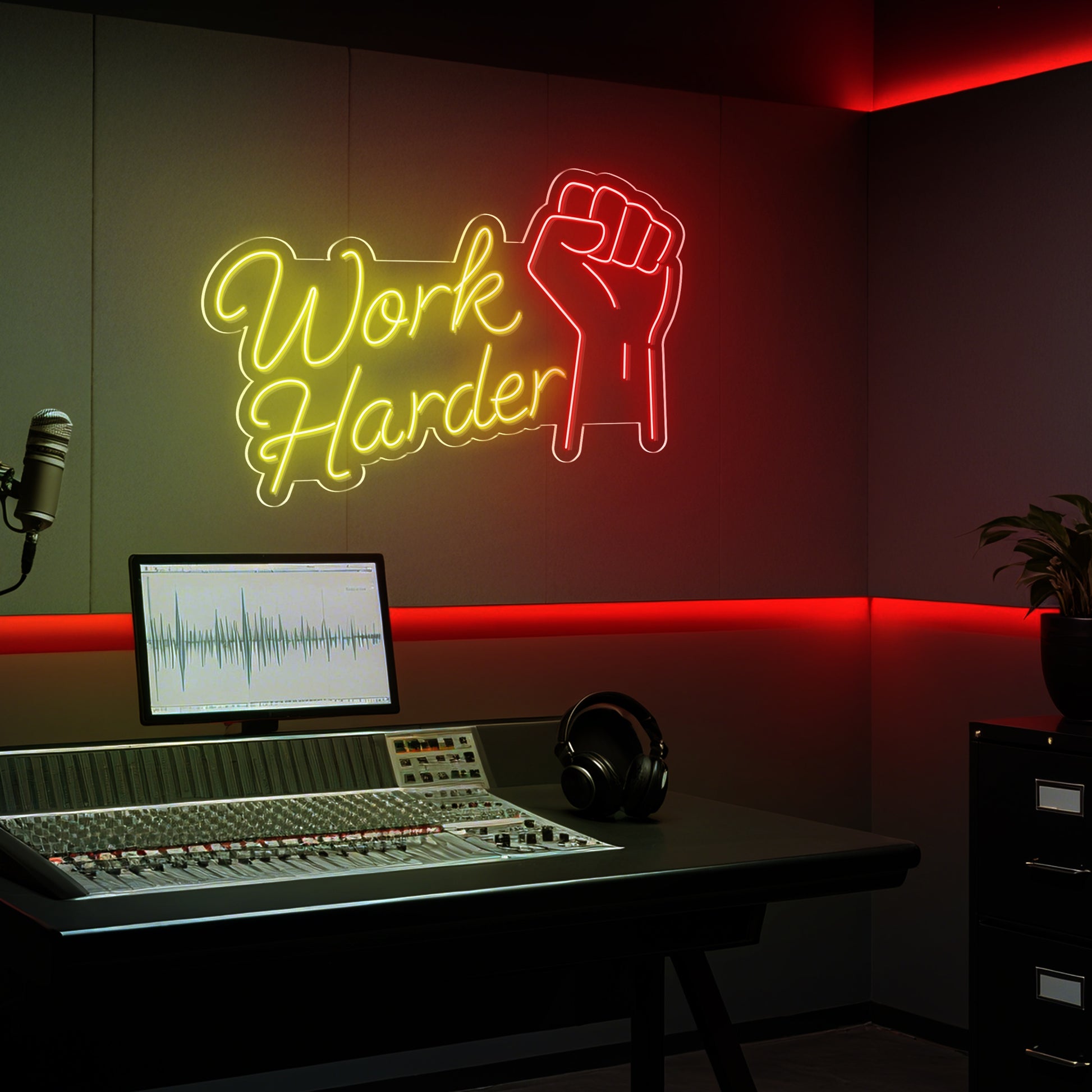 Work Harder Neon Sign for Office Study Gym Motivation Decor