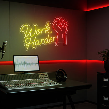 Work Harder Neon Sign for Office Study Gym Motivation Decor