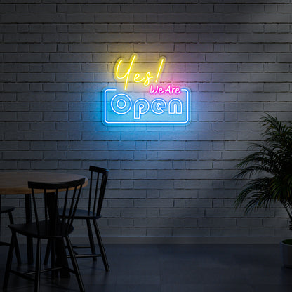 Yes We Are Open Neon Sign for Business Storefront Cafe Restaurant Window Display