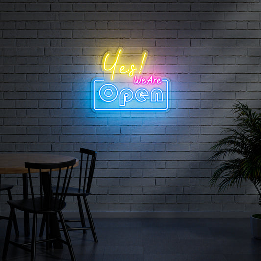 Yes We Are Open Neon Sign for Business Storefront Cafe Restaurant Window Display